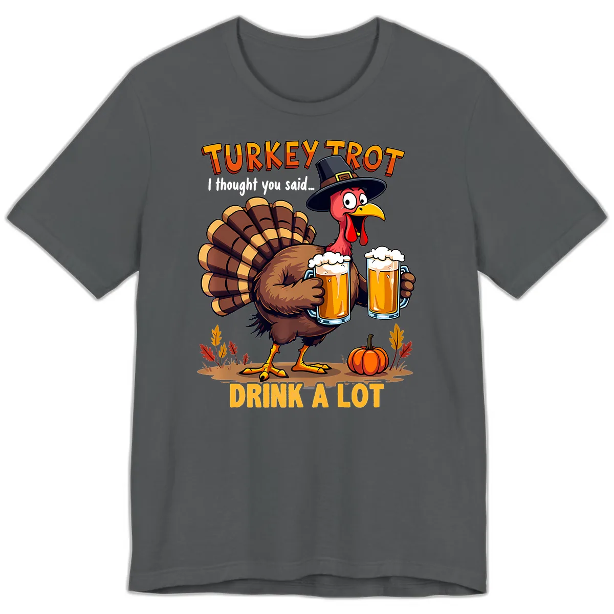 Turkey Trot Beer Drink A Lot Premium T-Shirt in Asphalt
