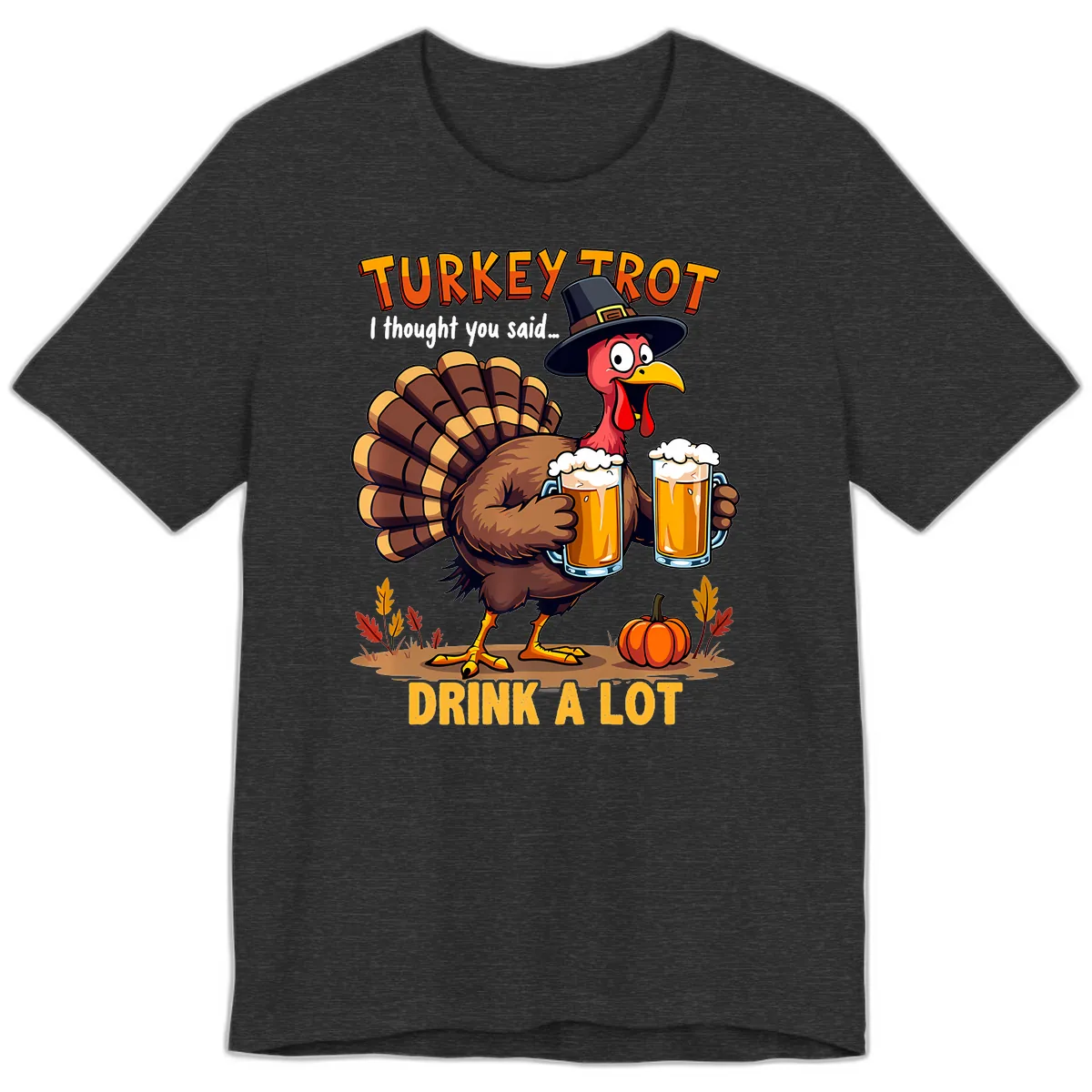 Turkey Trot Beer Drink A Lot Premium T-Shirt in Dark Grey Heather