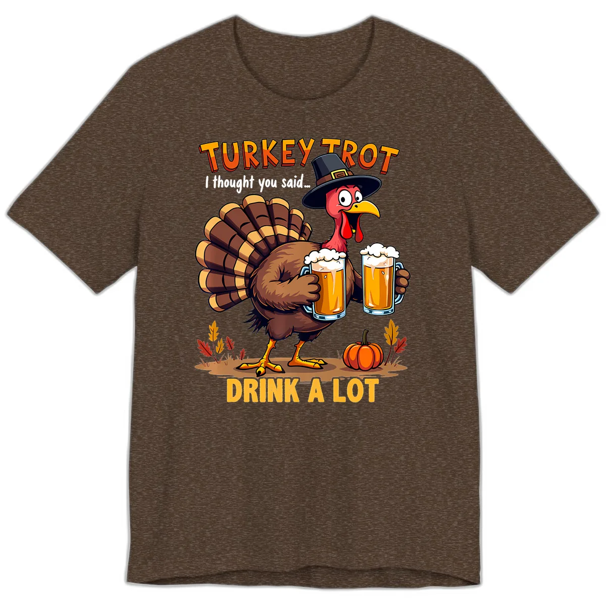 Turkey Trot Beer Drink A Lot Premium T-Shirt in Heather Brown