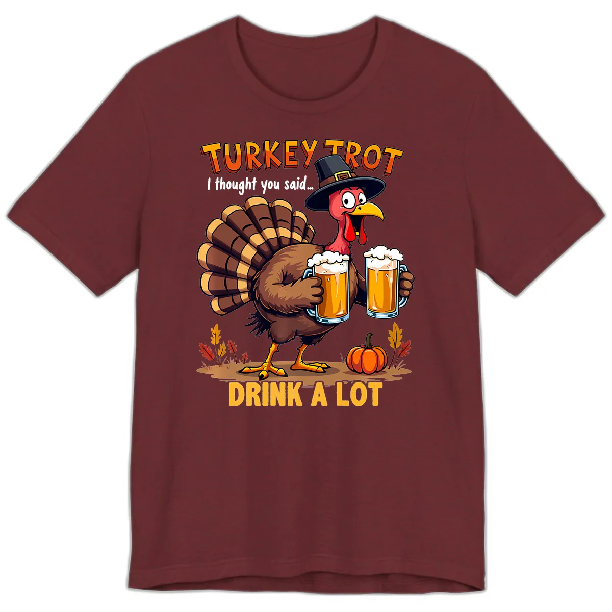 Turkey Trot Beer Drink A Lot Premium T-Shirt in Heather Cardinal