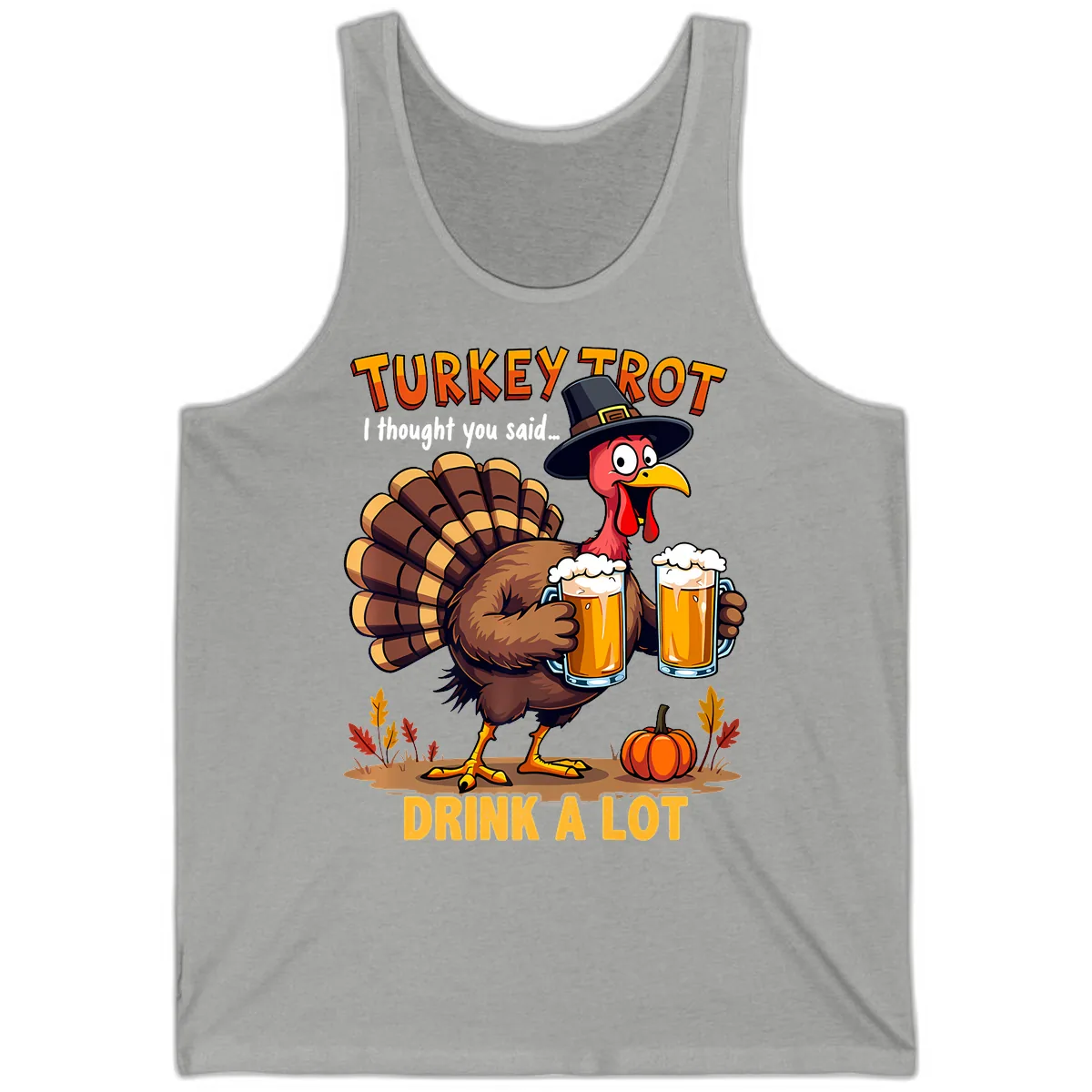 Turkey Trot Beer Drink A Lot Tank in Athletic Heather