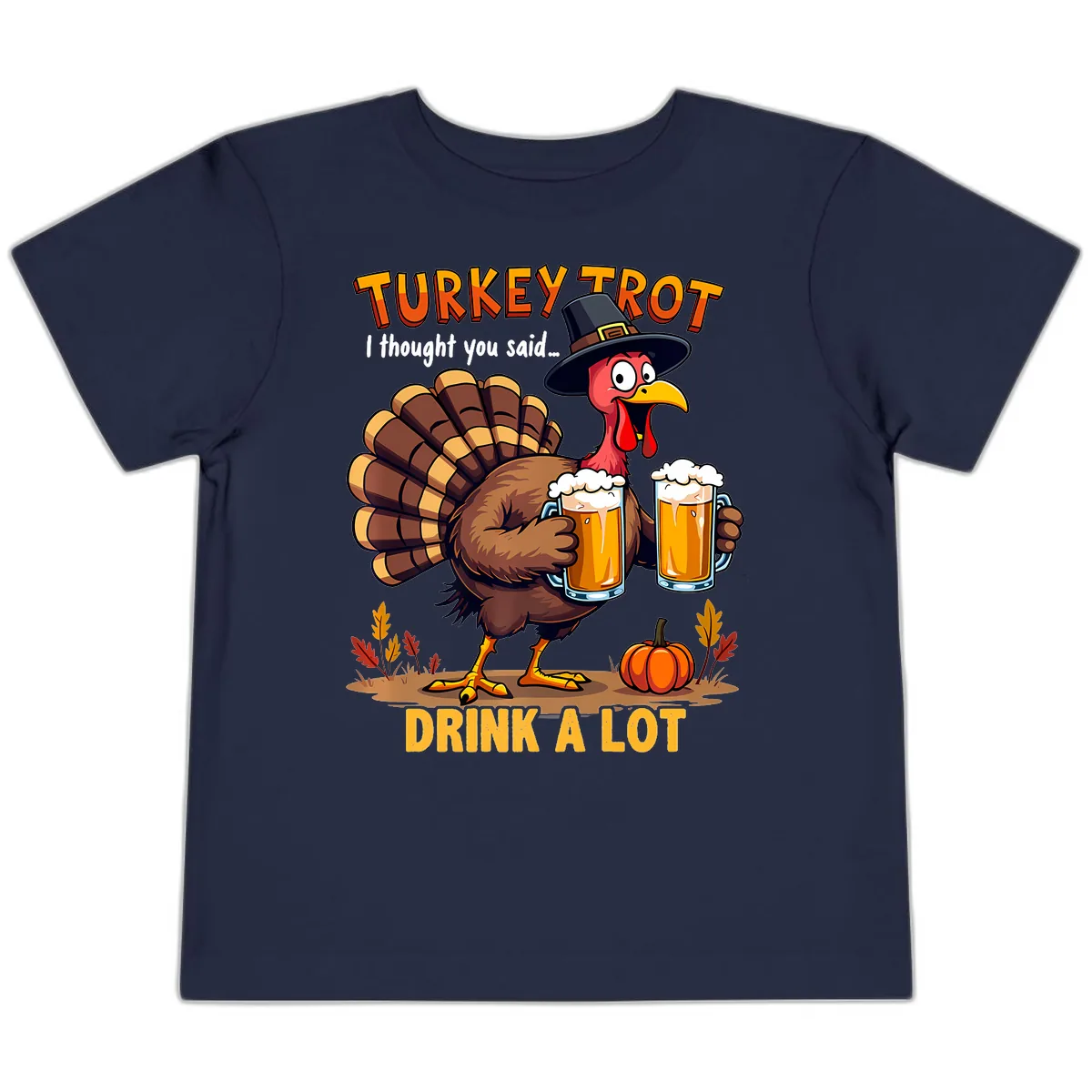 Turkey Trot Beer Drink A Lot Toddler T-Shirt in Navy