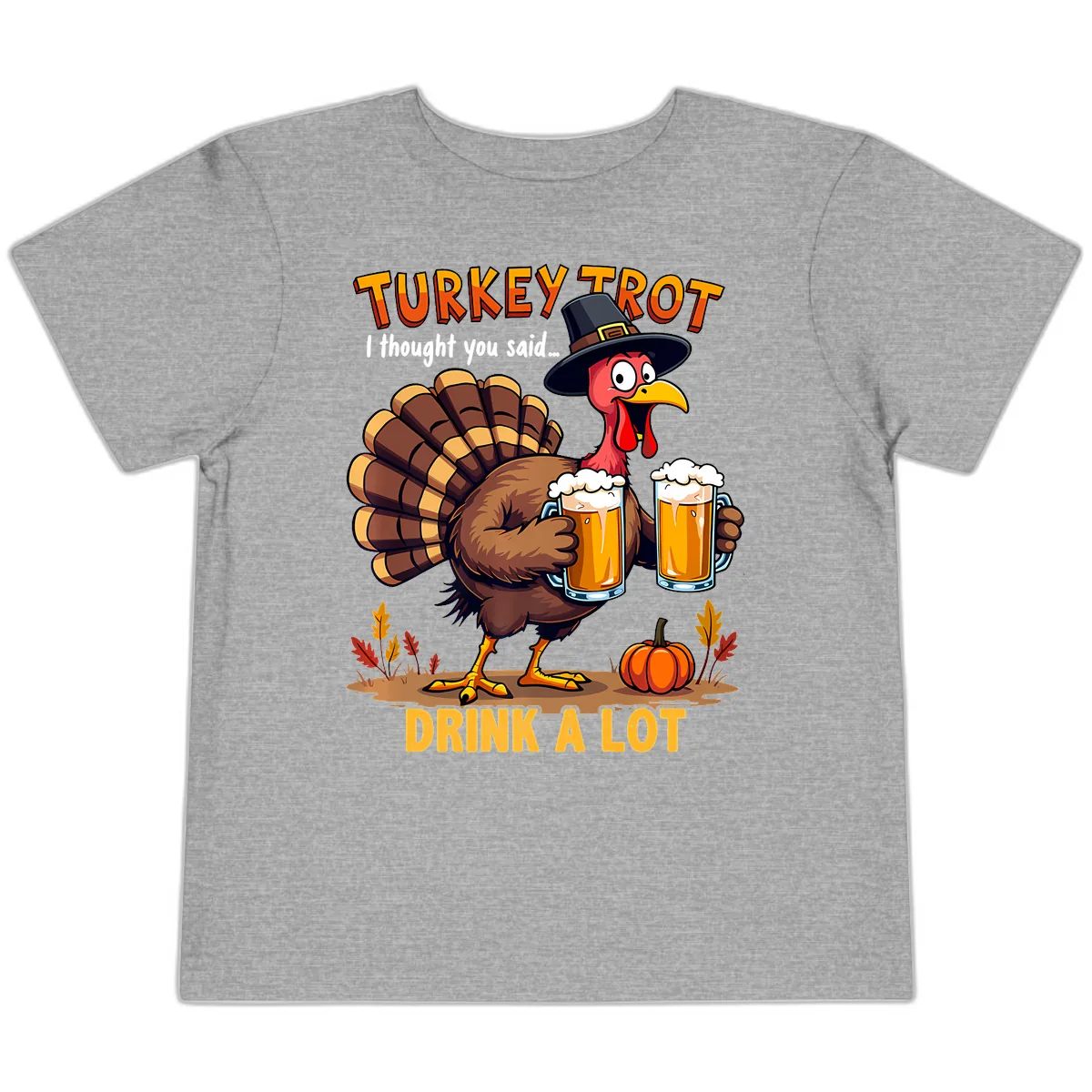 Turkey Trot Beer Drink A Lot Toddler T-Shirt in Athletic Heather