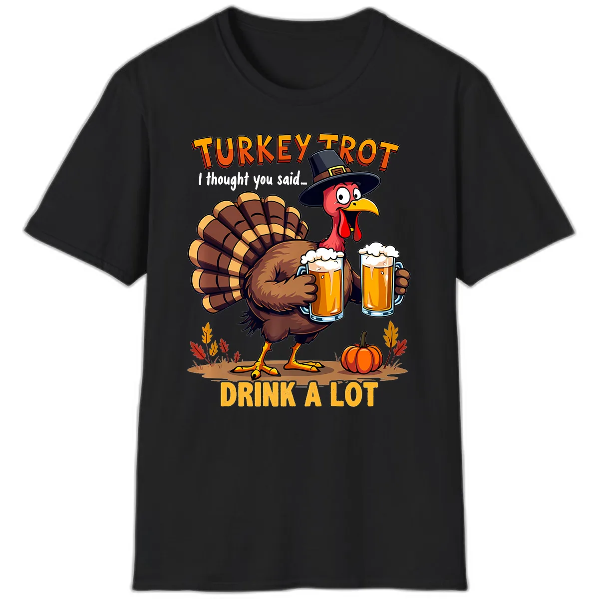 Turkey Trot Beer Drink A Lot T-Shirt in Black