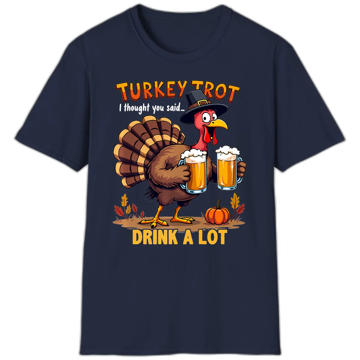 Turkey Trot Beer Drink A Lot T-Shirt in Navy