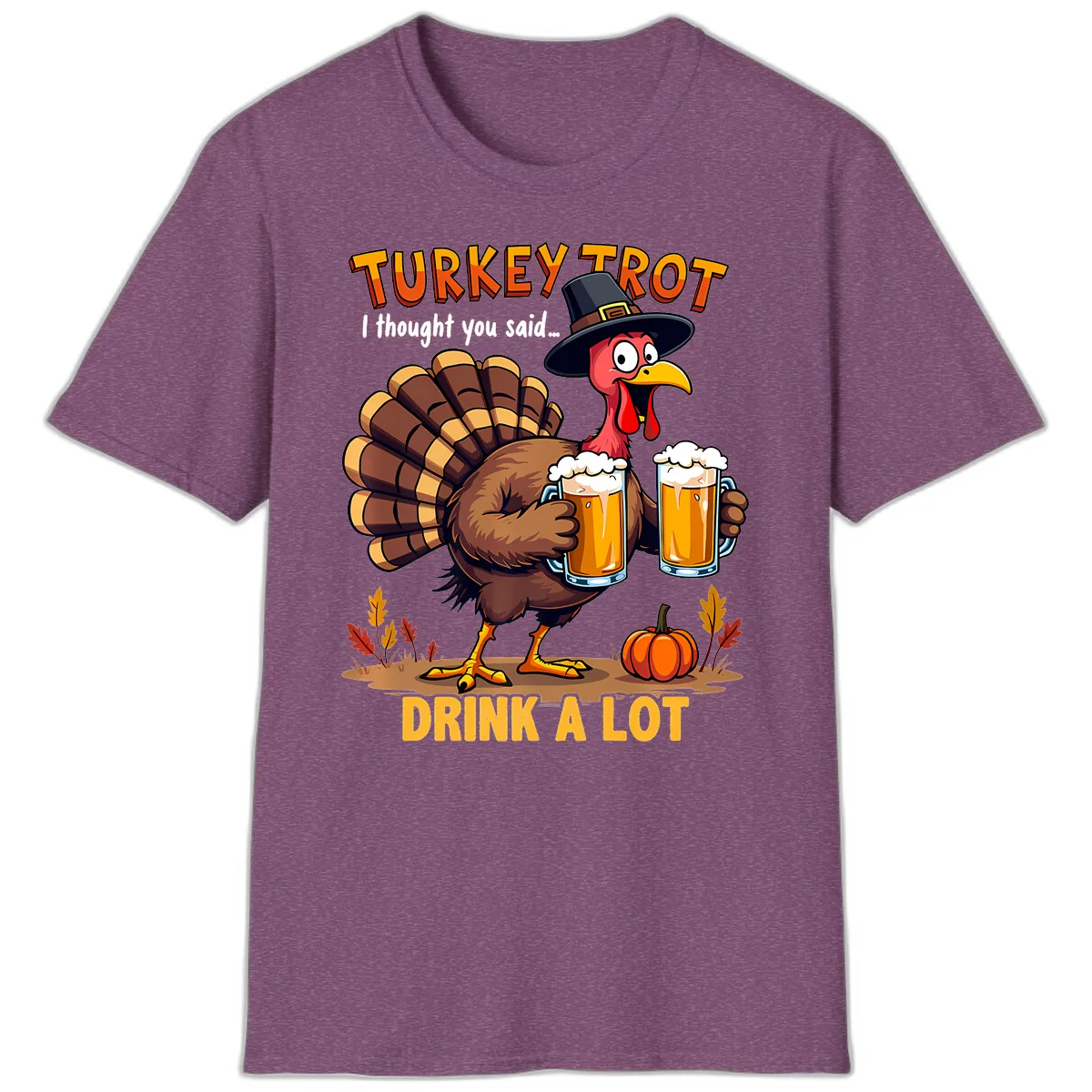 Turkey Trot Beer Drink A Lot T-Shirt in Heather Maroon