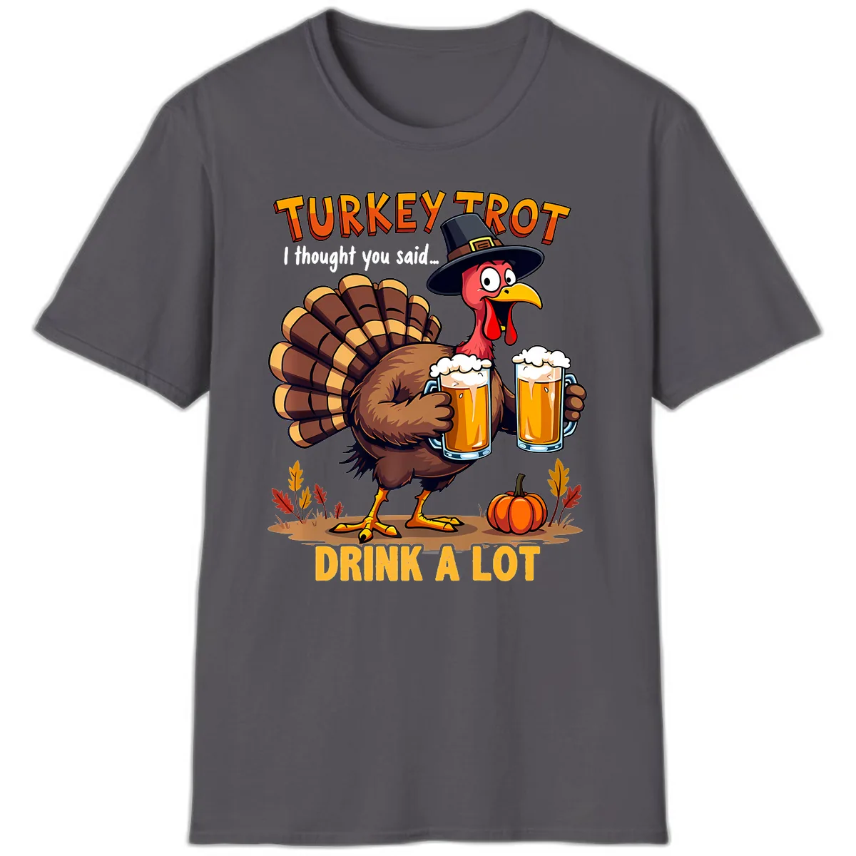 Turkey Trot Beer Drink A Lot T-Shirt in Charcoal