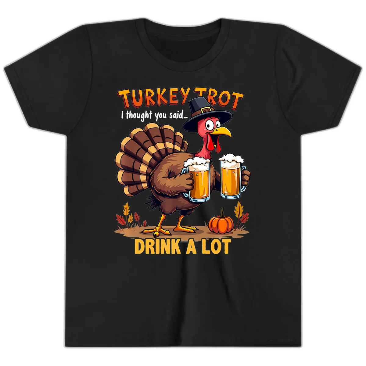 Turkey Trot Beer Drink A Lot Youth T-Shirt in Black