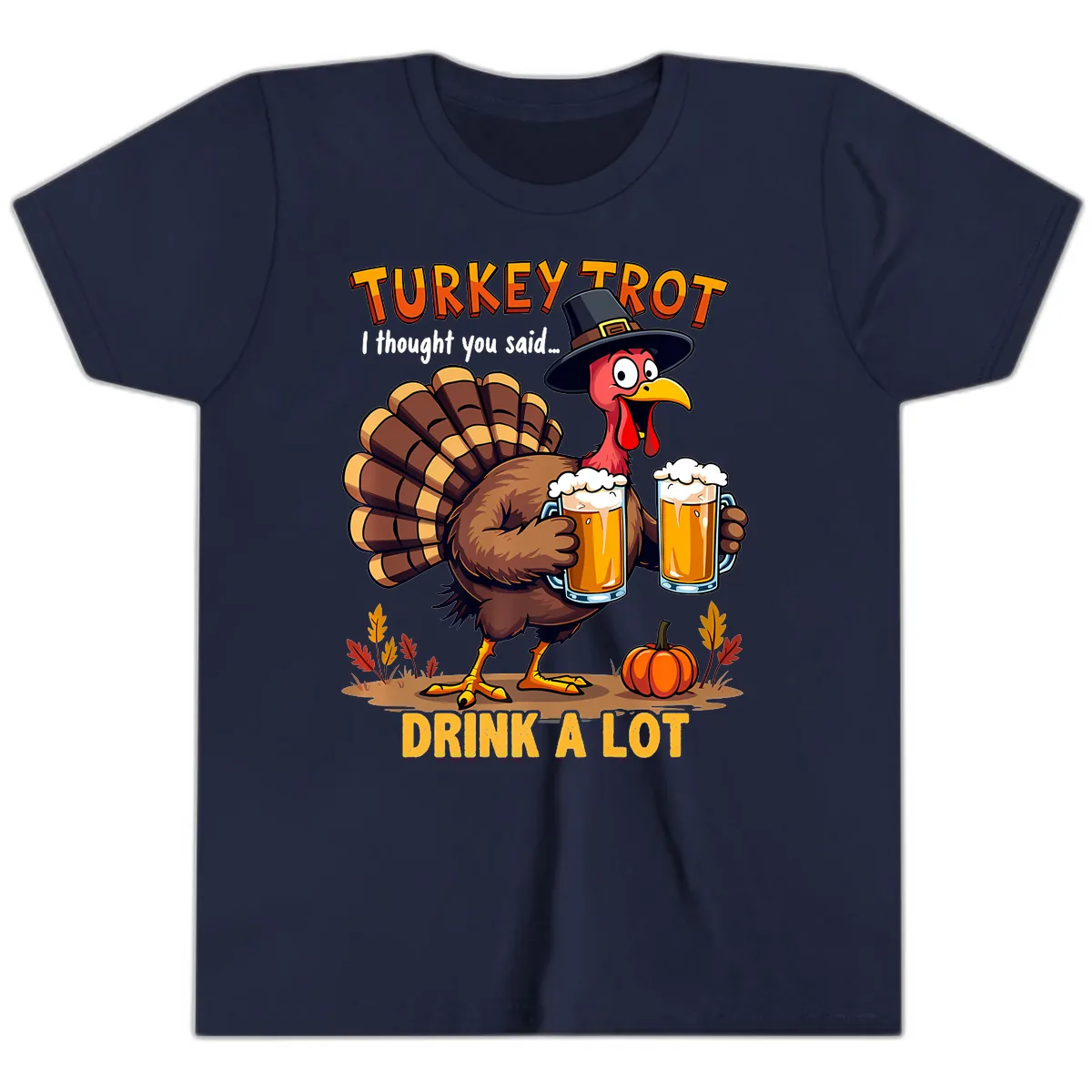 Turkey Trot Beer Drink A Lot Youth T-Shirt in Navy