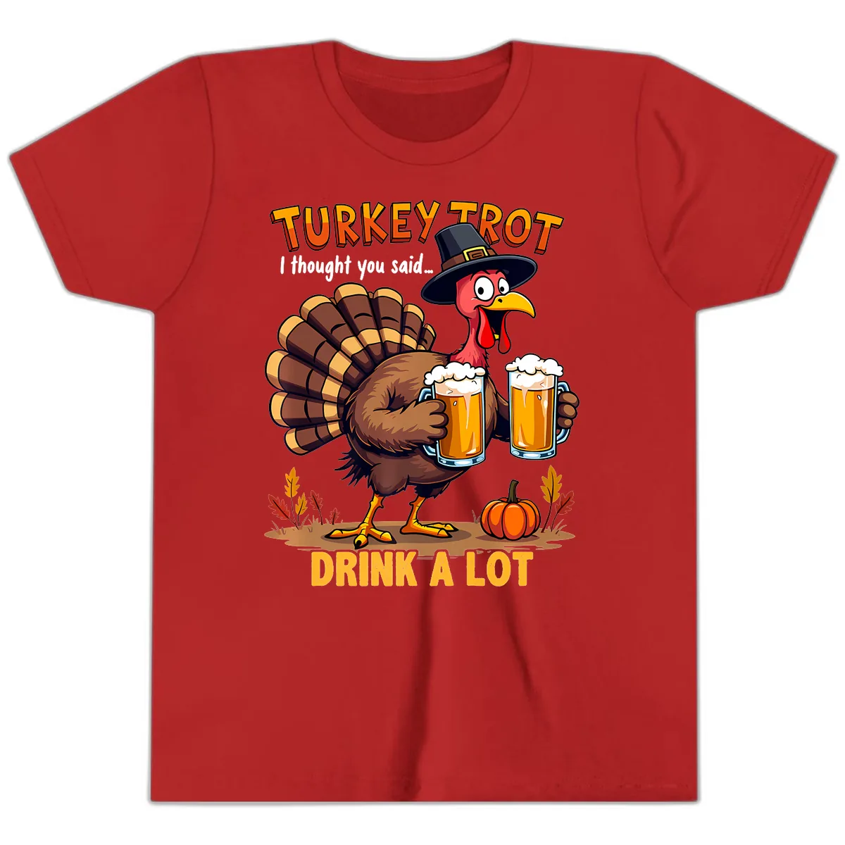 Turkey Trot Beer Drink A Lot Youth T-Shirt in Red