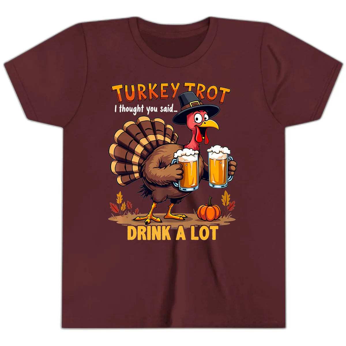 Turkey Trot Beer Drink A Lot Youth T-Shirt in Maroon