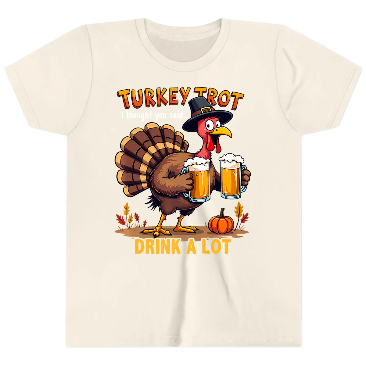 Turkey Trot Beer Drink A Lot Youth T-Shirt in Natural