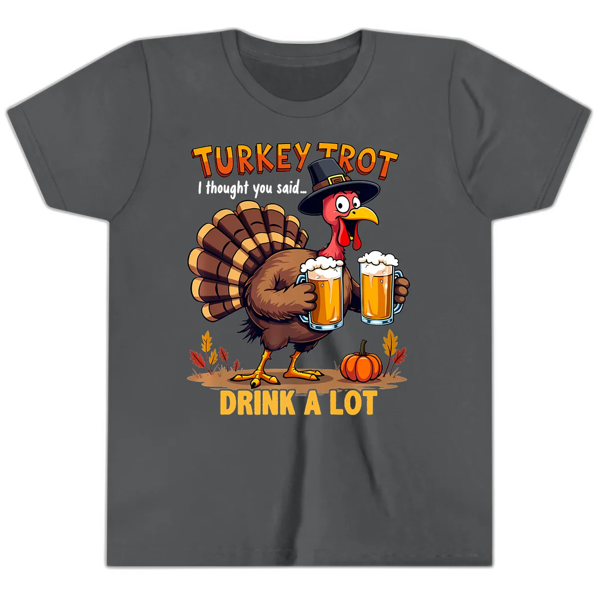 Turkey Trot Beer Drink A Lot Youth T-Shirt in Asphalt