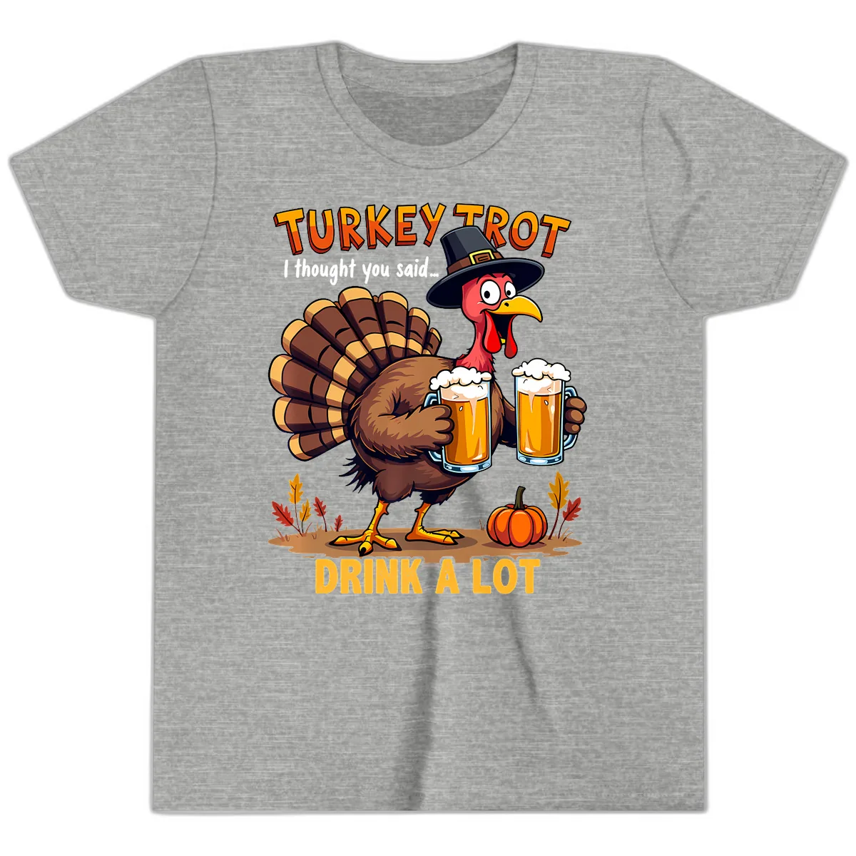 Turkey Trot Beer Drink A Lot Youth T-Shirt in Athletic Heather