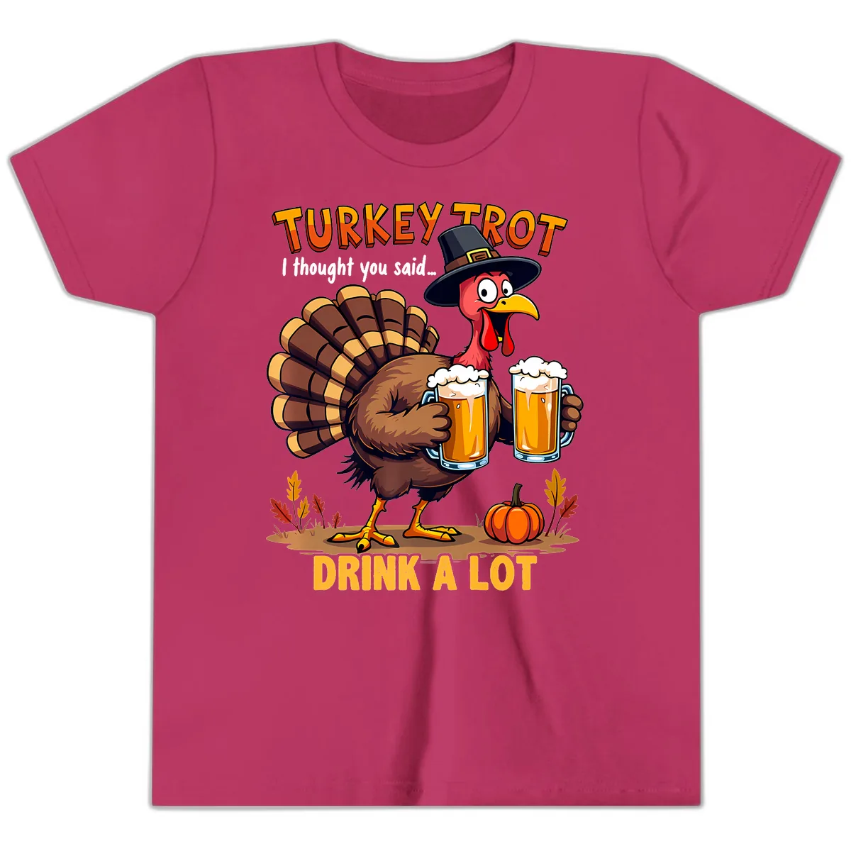 Turkey Trot Beer Drink A Lot Youth T-Shirt in Berry