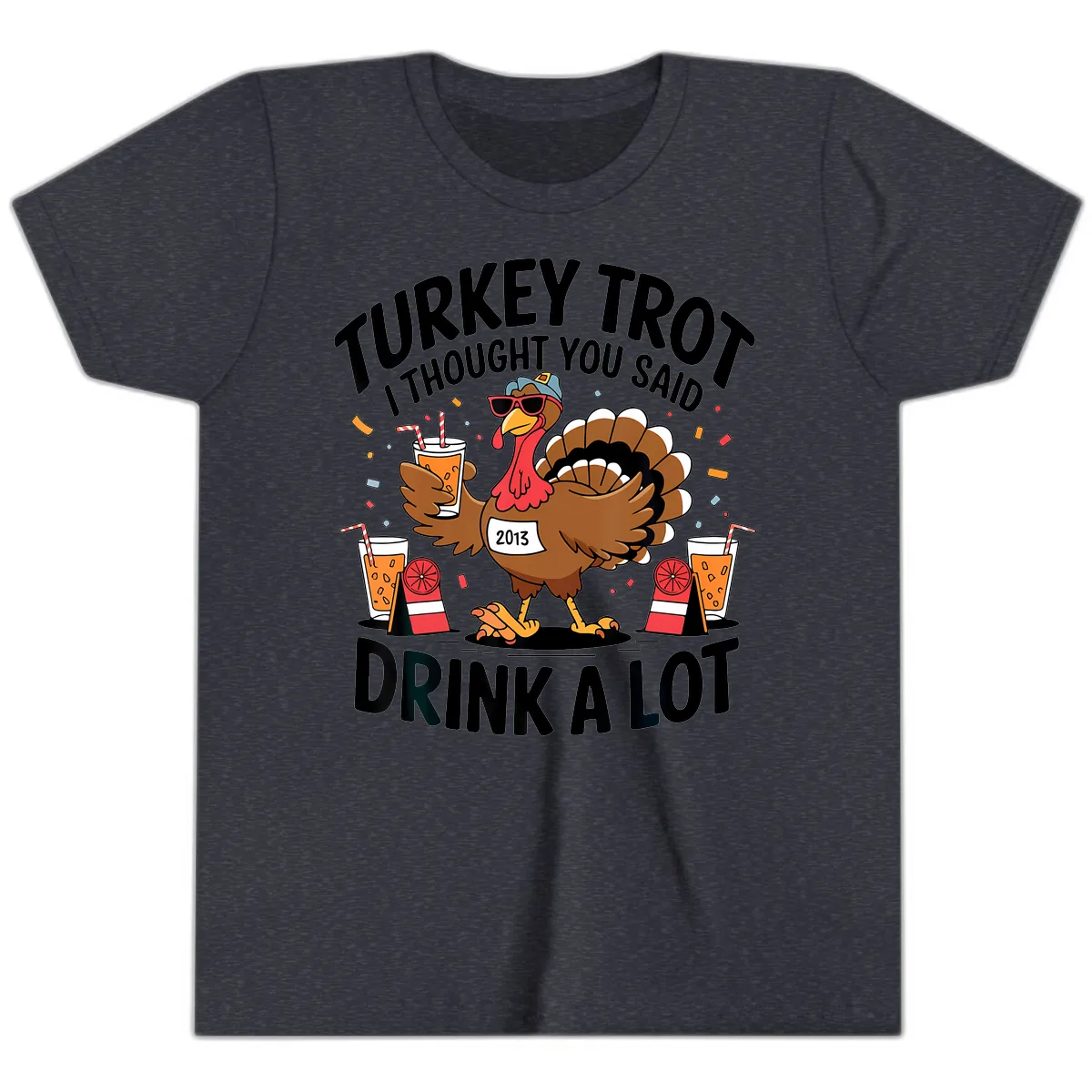 Turkey Trot I Thought You Said Drink A Lot Youth T-Shirt in Heather Navy