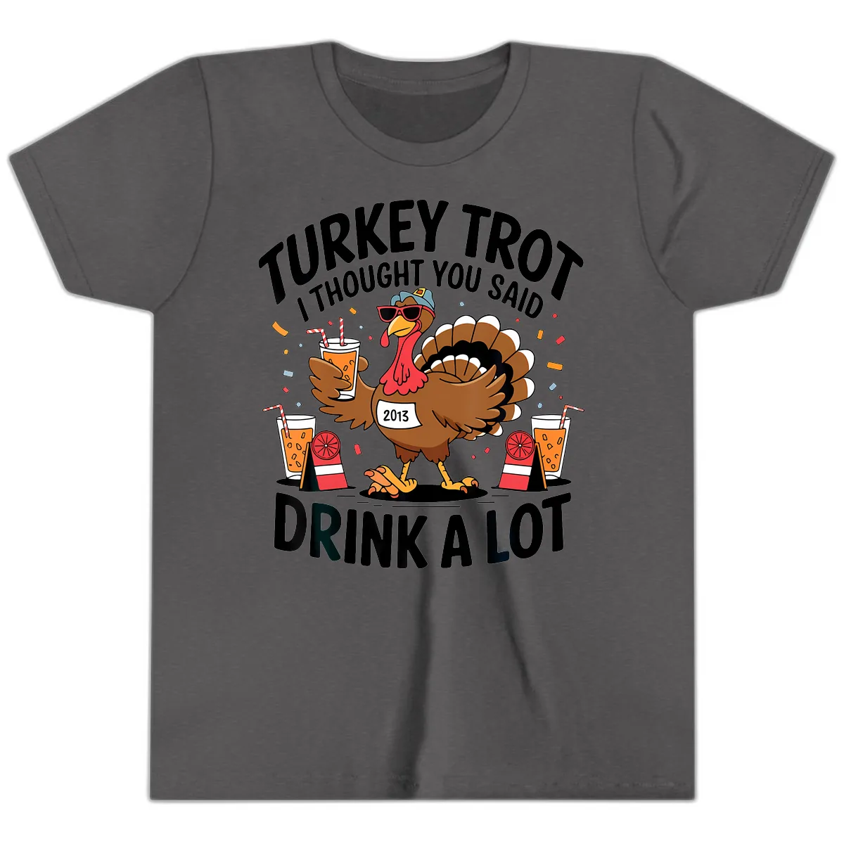 Turkey Trot I Thought You Said Drink A Lot Youth T-Shirt in Dark Heather Grey