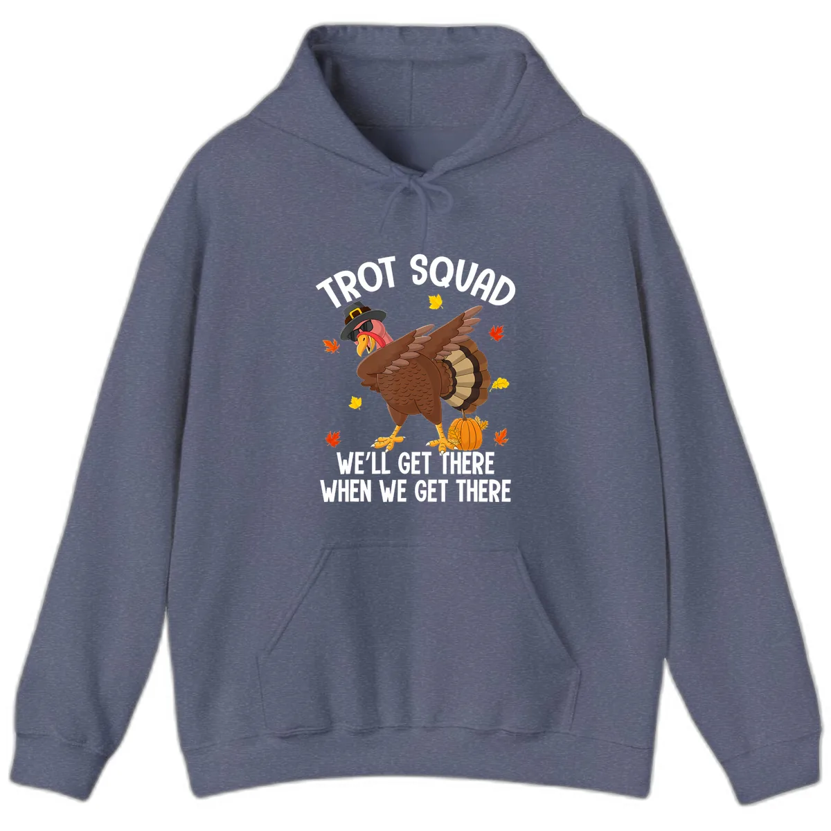 Turkey Trot Squad Thanksgiving Run Hoodie in Heather Navy