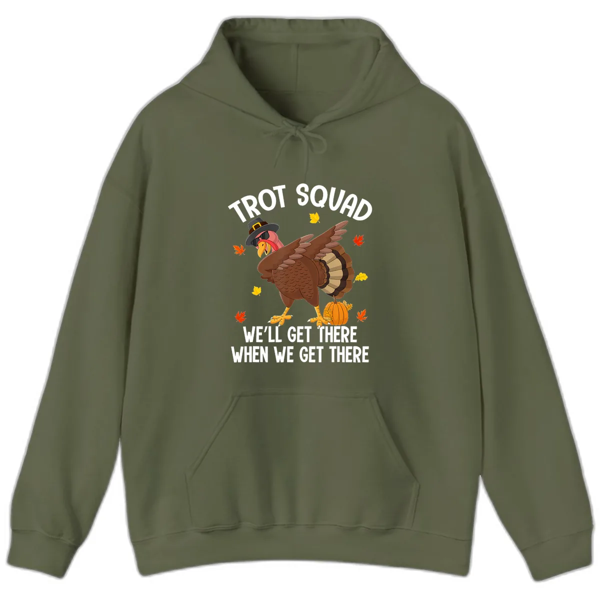Turkey Trot Squad Thanksgiving Run Hoodie in Military Green