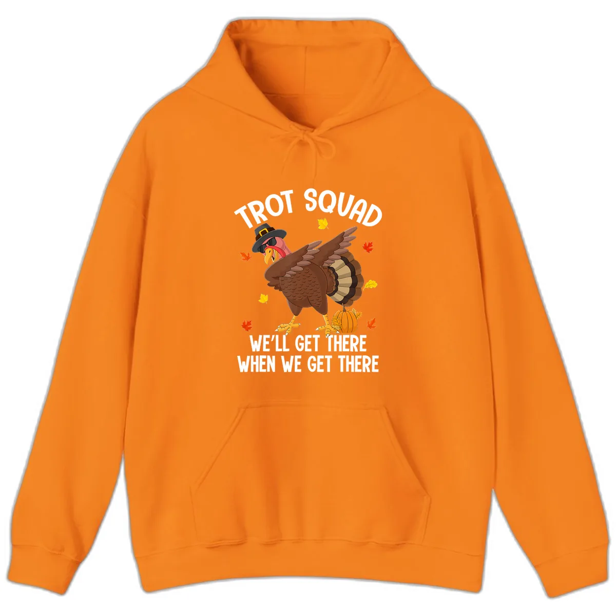 Turkey Trot Squad Thanksgiving Run Hoodie in Safety Orange