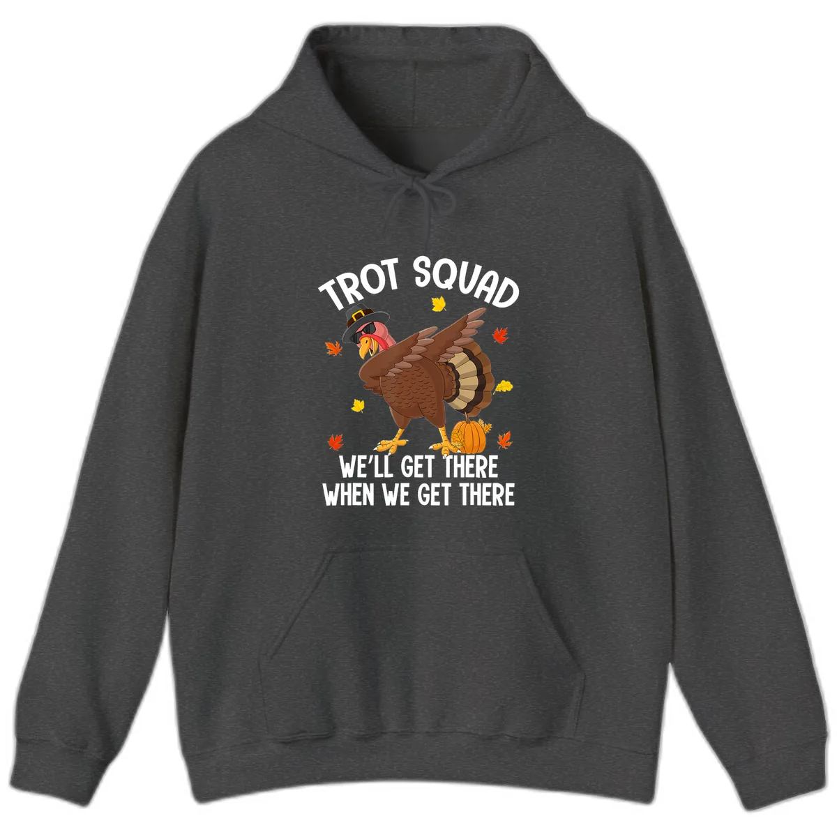 Turkey Trot Squad Thanksgiving Run Hoodie in Dark Heather