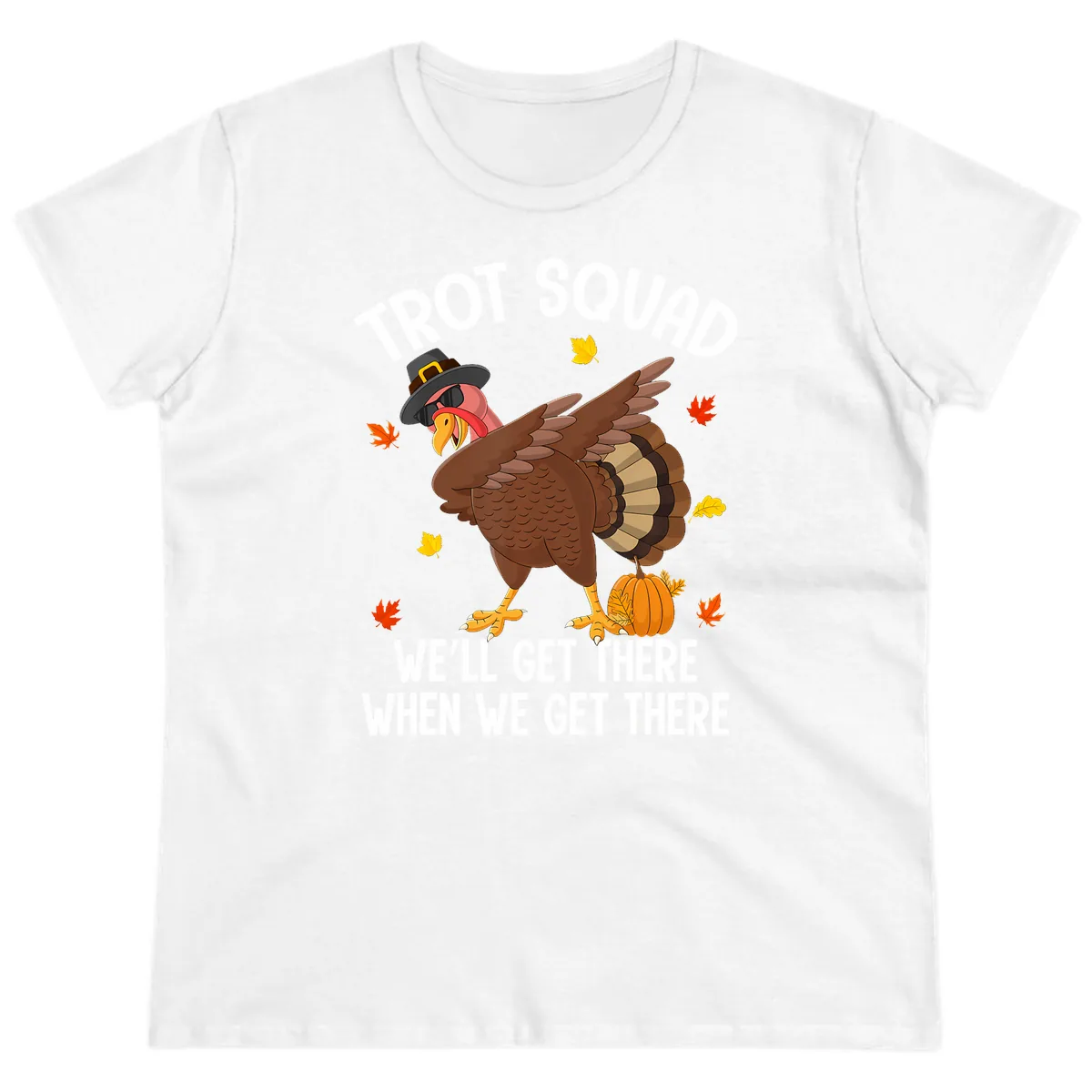 Turkey Trot Squad Thanksgiving Run Ladies Tee in White