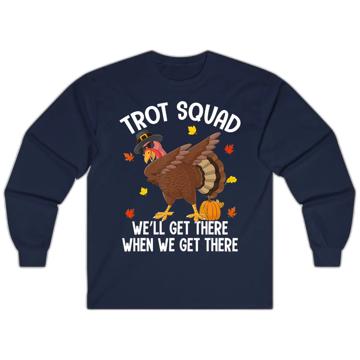 Turkey Trot Squad Thanksgiving Run Long Sleeve in Navy