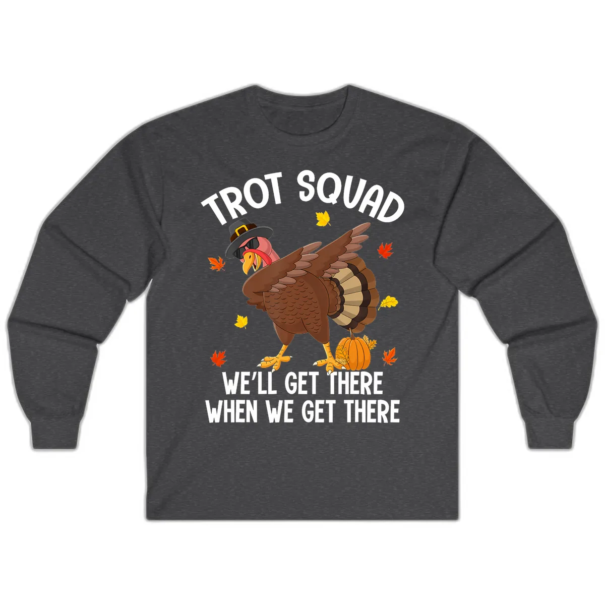 Turkey Trot Squad Thanksgiving Run Long Sleeve in Dark Heather