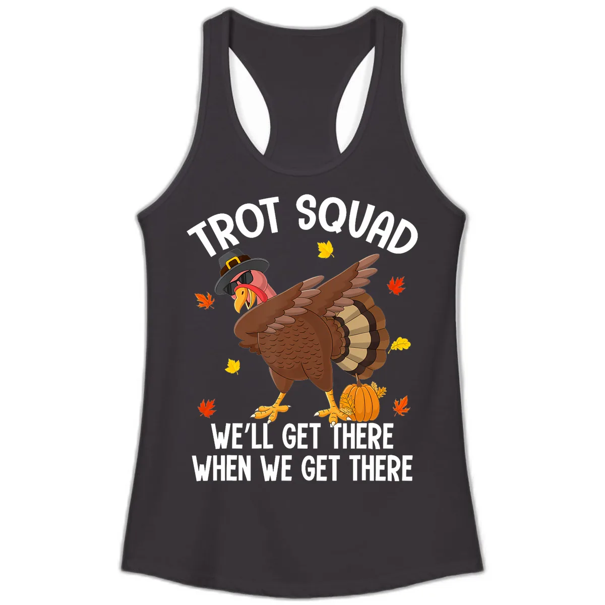 Turkey Trot Squad Thanksgiving Run Ladies Tank in Black