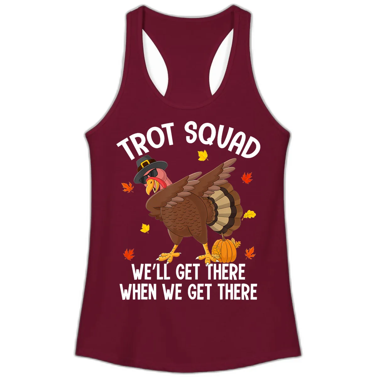 Turkey Trot Squad Thanksgiving Run Ladies Tank in Solid Cardinal Red
