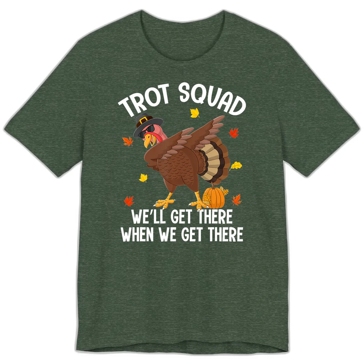 Turkey Trot Squad Thanksgiving Run Premium T-Shirt in Heather Forest