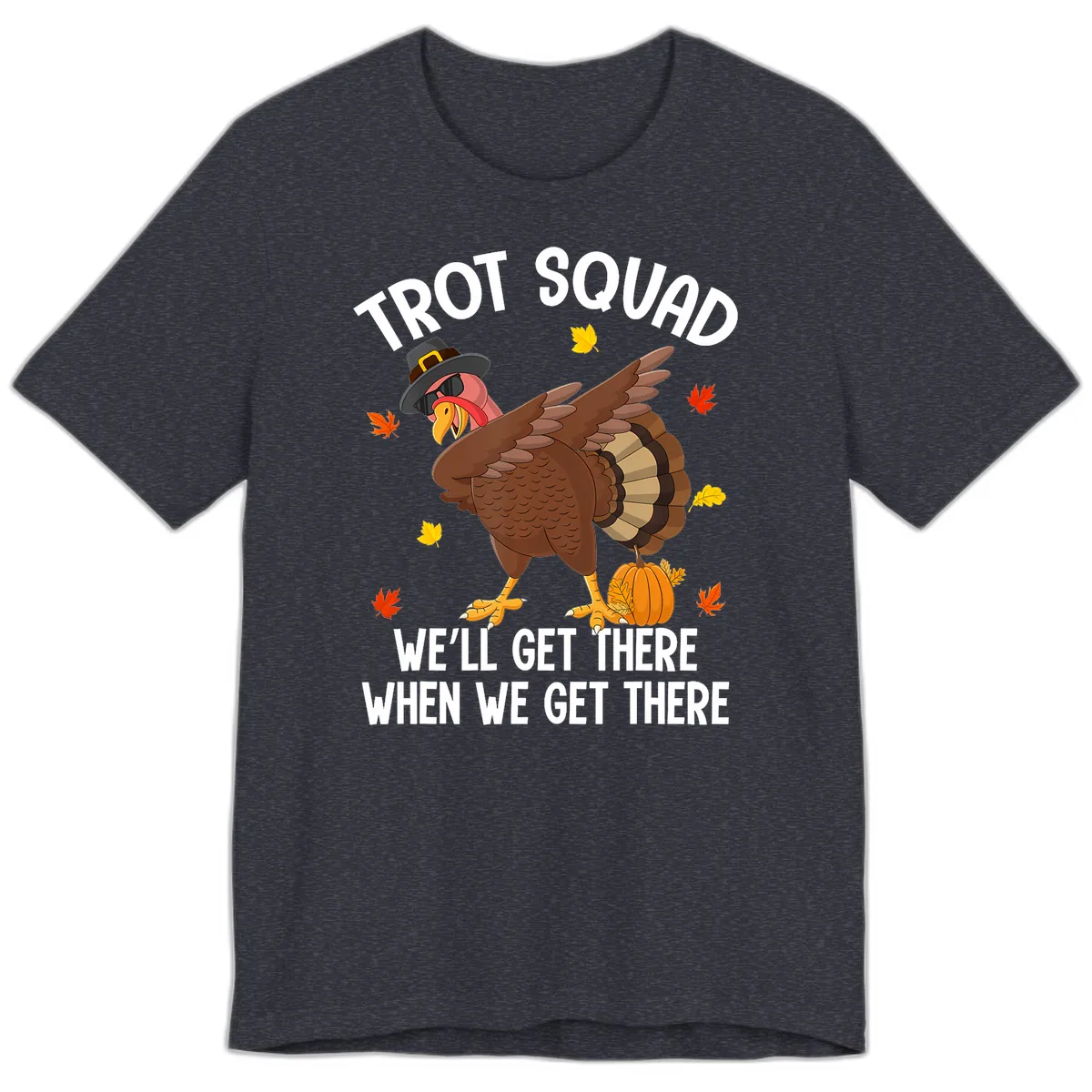 Turkey Trot Squad Thanksgiving Run Premium T-Shirt in Heather Navy