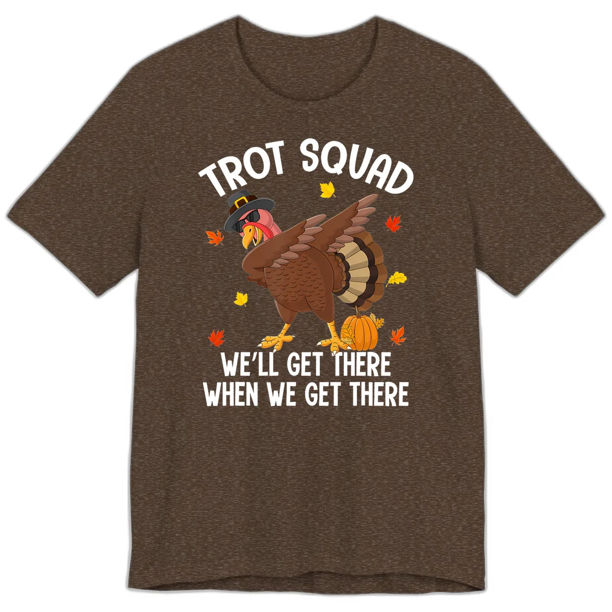 Turkey Trot Squad Thanksgiving Run Premium T-Shirt in Heather Brown