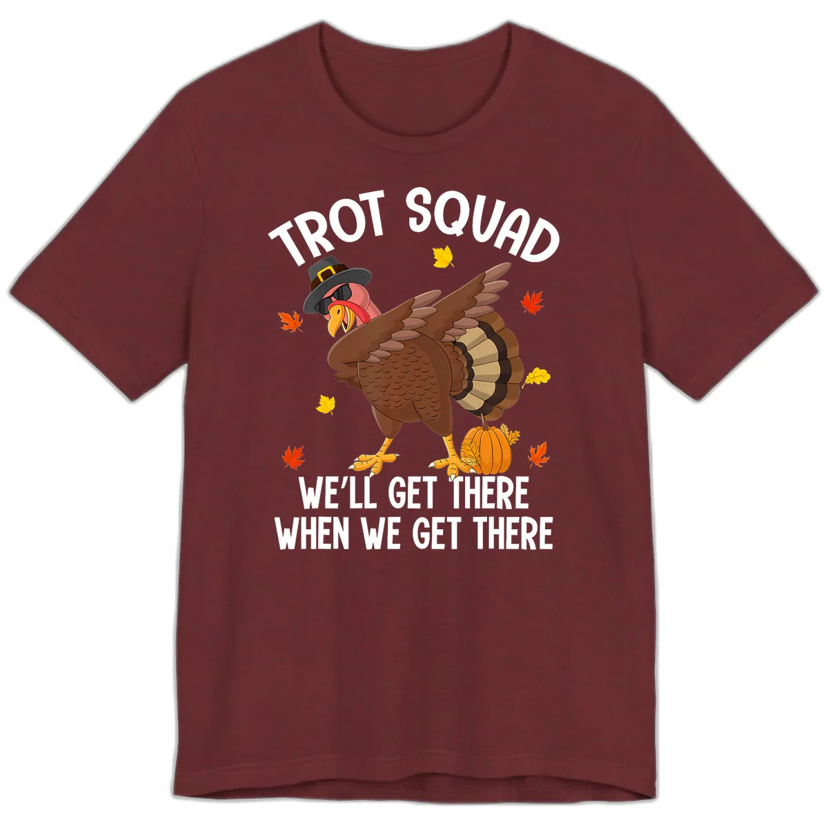 Turkey Trot Squad Thanksgiving Run Premium T-Shirt in Heather Cardinal