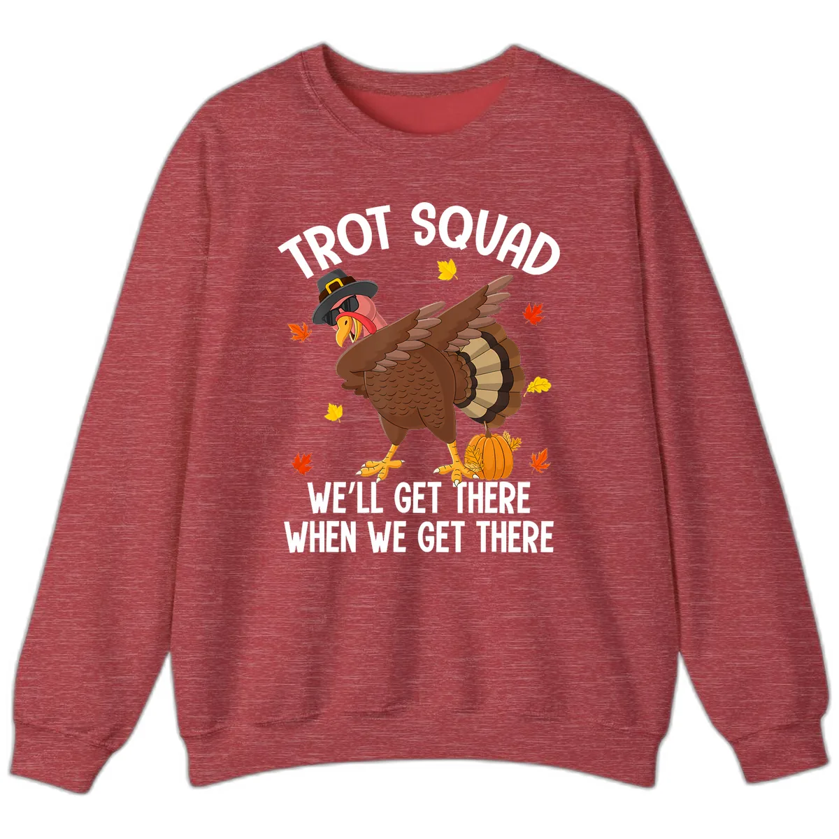 Turkey Trot Squad Thanksgiving Run Sweatshirt in Heather Scarlet Red