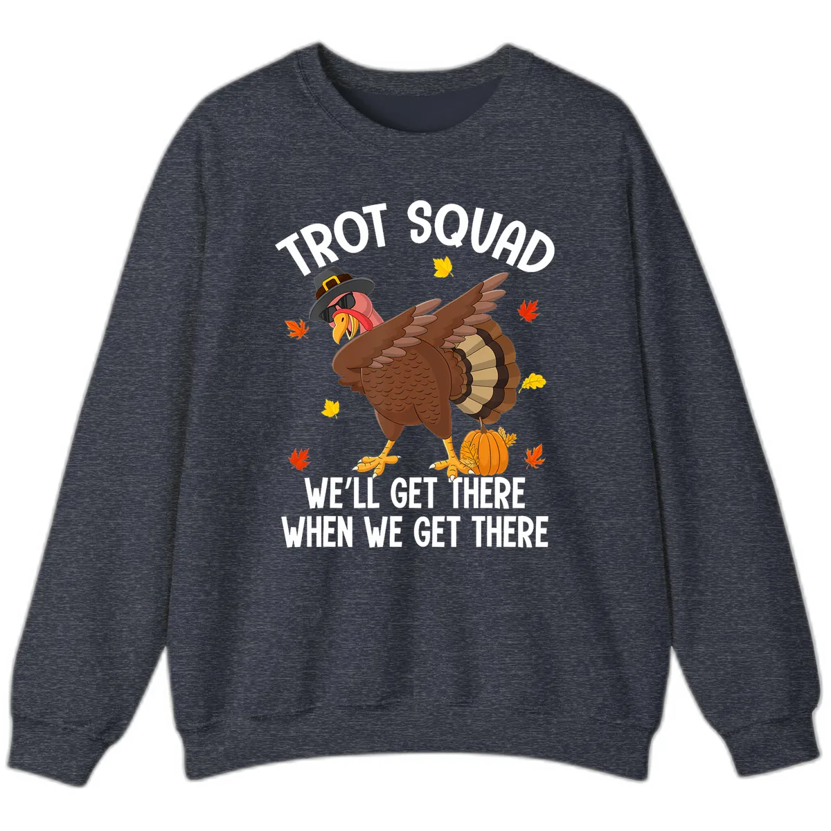 Turkey Trot Squad Thanksgiving Run Sweatshirt in Heather Sport Dark Navy