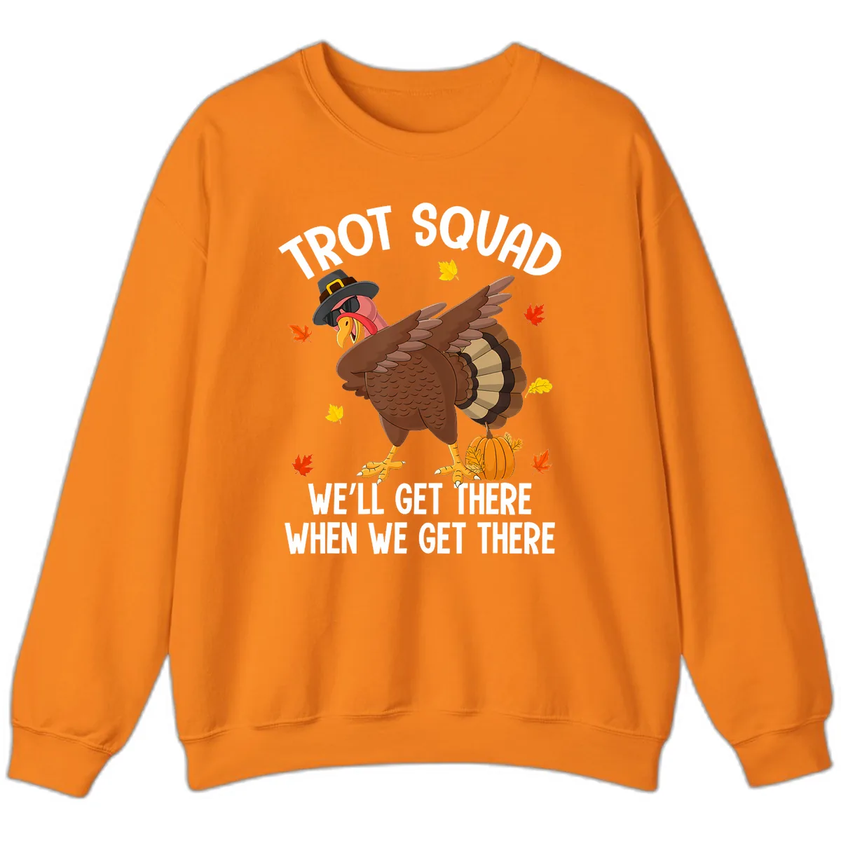 Turkey Trot Squad Thanksgiving Run Sweatshirt in Safety Orange