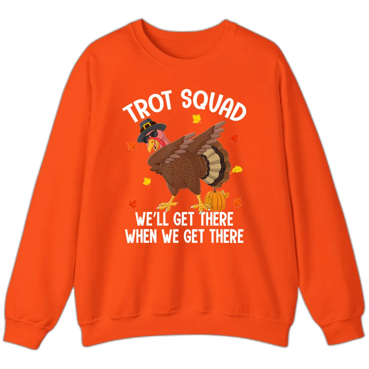 Turkey Trot Squad Thanksgiving Run Sweatshirt in Orange