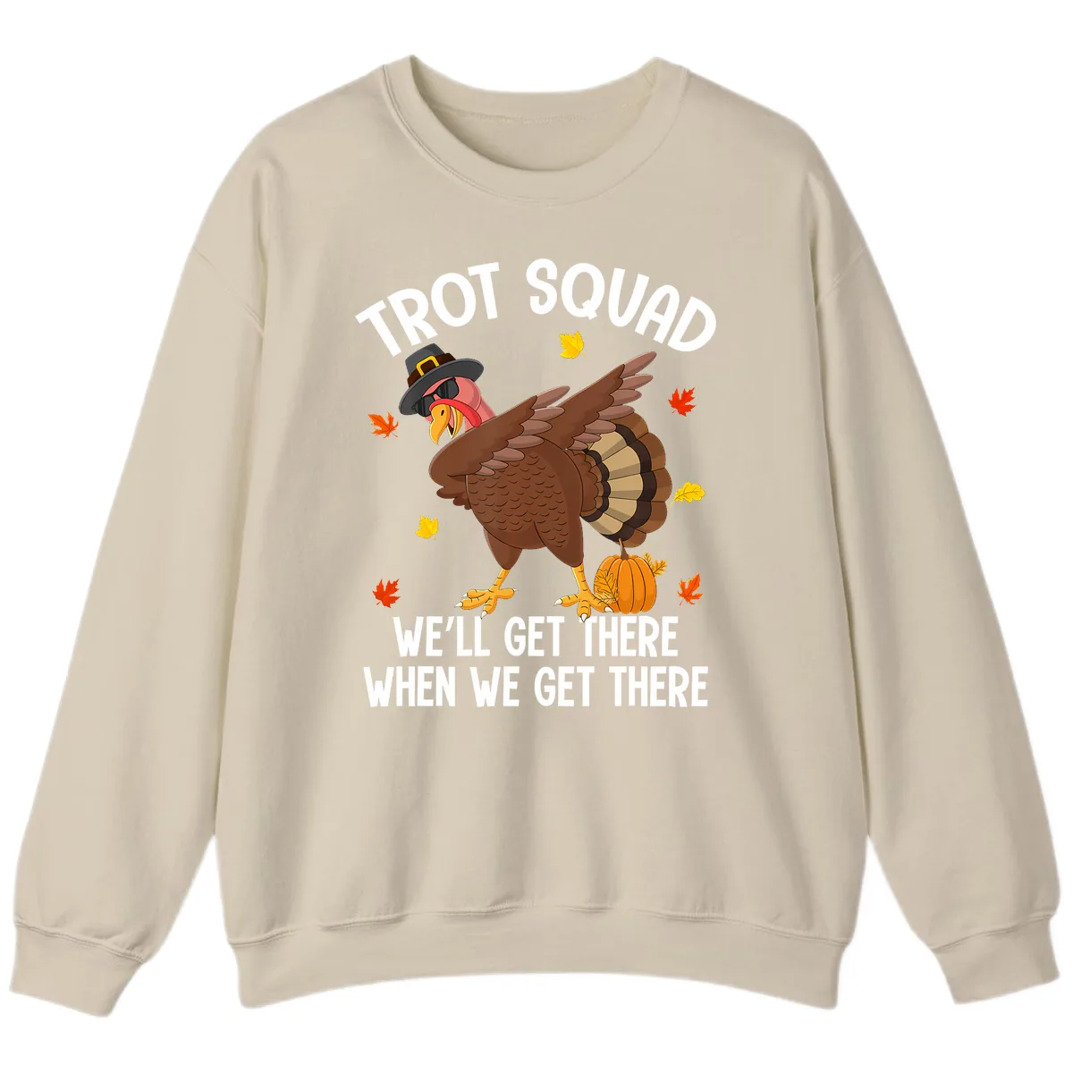 Turkey Trot Squad Thanksgiving Run Sweatshirt in Sand