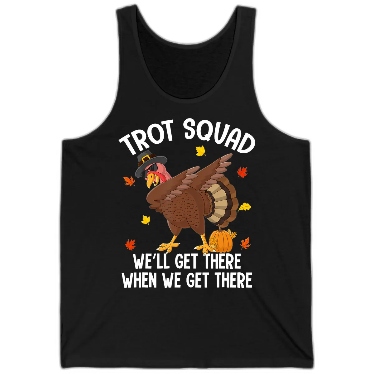 Turkey Trot Squad Thanksgiving Run Tank in Black