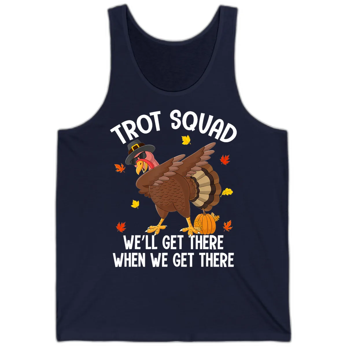 Turkey Trot Squad Thanksgiving Run Tank in Navy