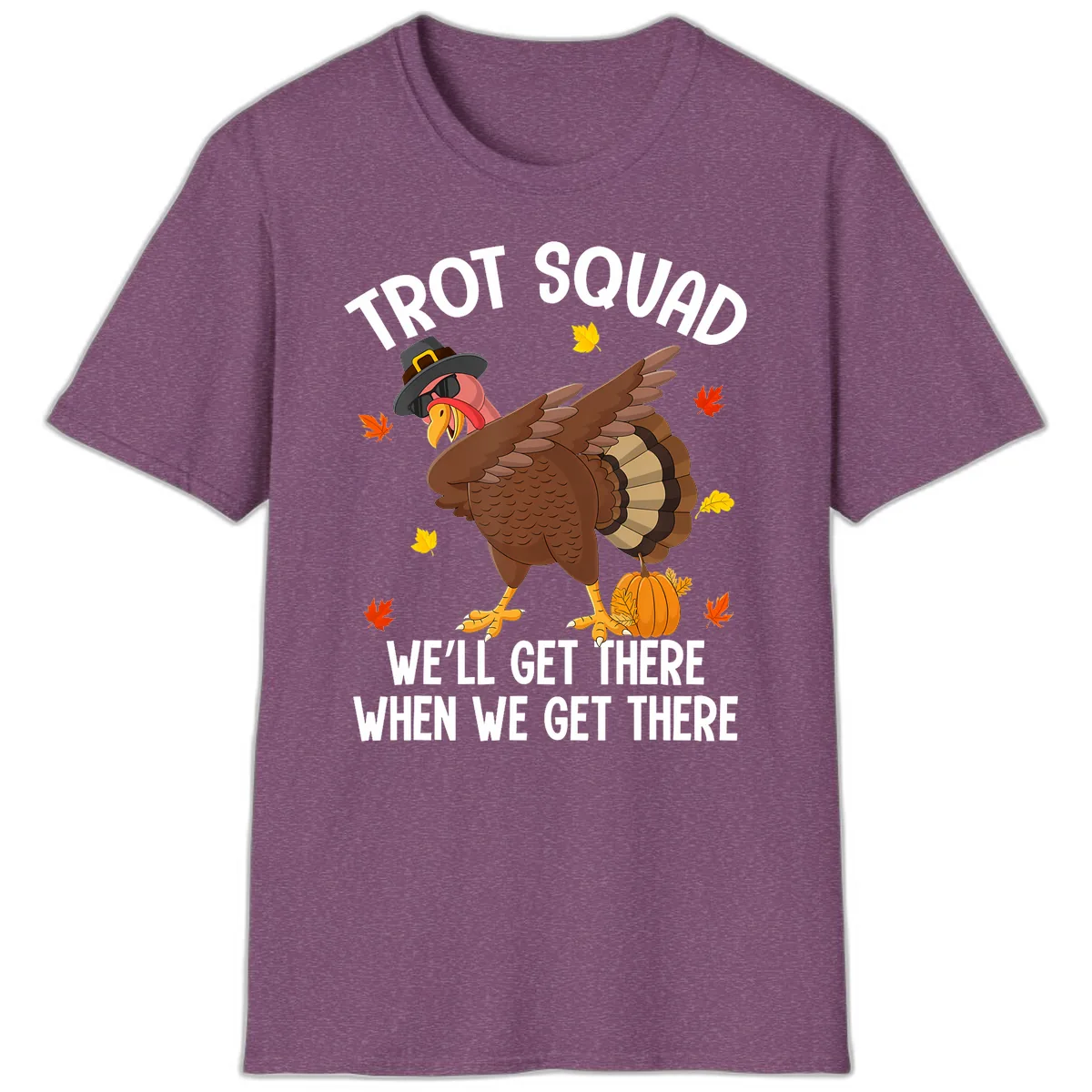 Turkey Trot Squad Thanksgiving Run T-Shirt in Heather Maroon