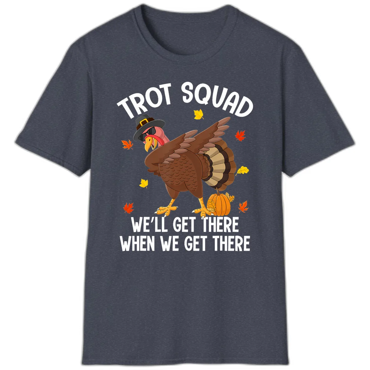 Turkey Trot Squad Thanksgiving Run T-Shirt in Heather Navy