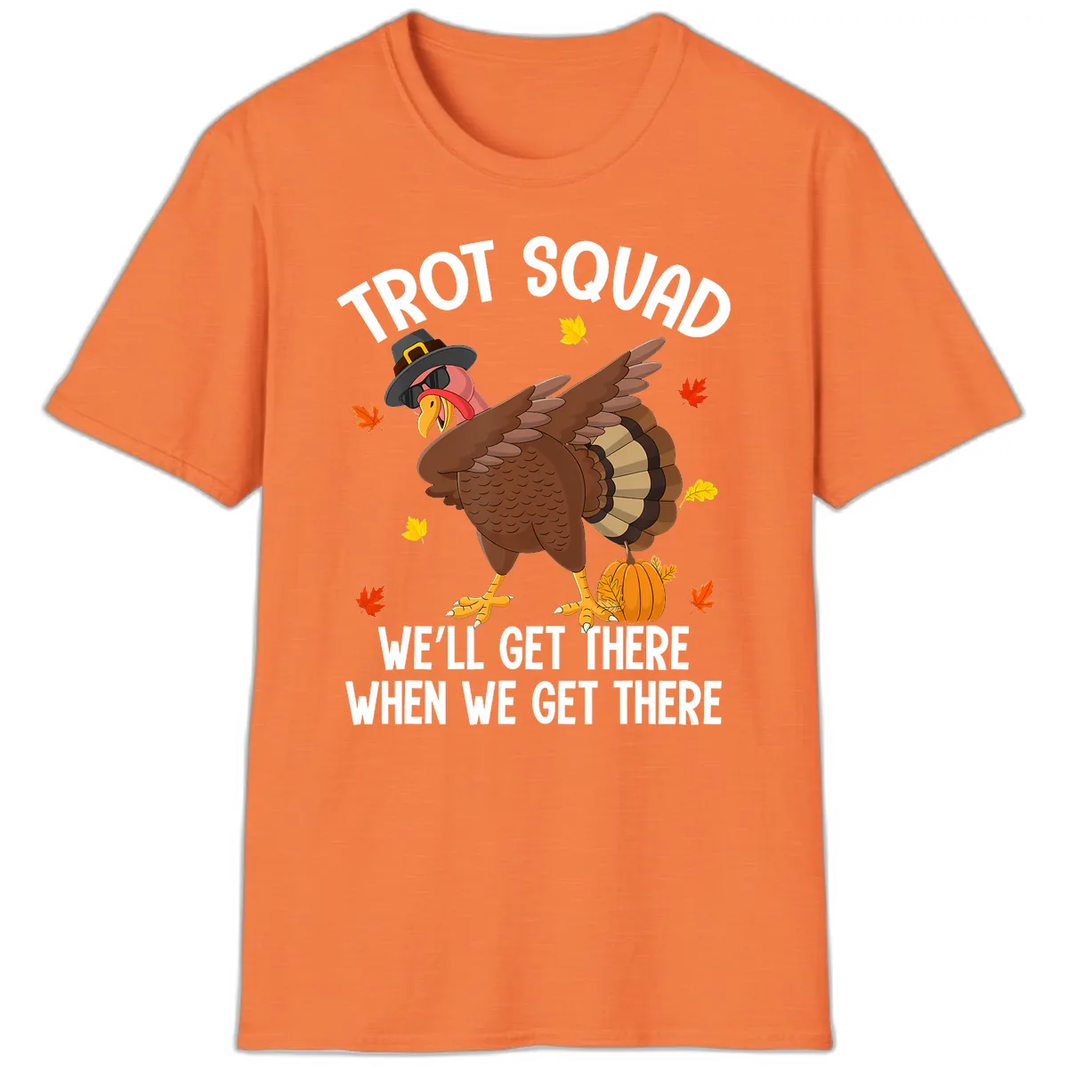Turkey Trot Squad Thanksgiving Run T-Shirt in Heather Orange