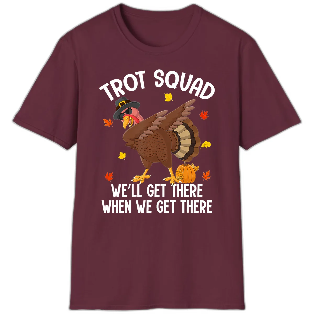 Turkey Trot Squad Thanksgiving Run T-Shirt in Maroon