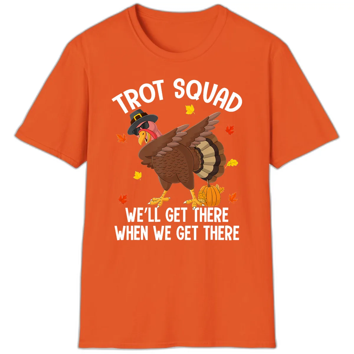 Turkey Trot Squad Thanksgiving Run T-Shirt in Orange