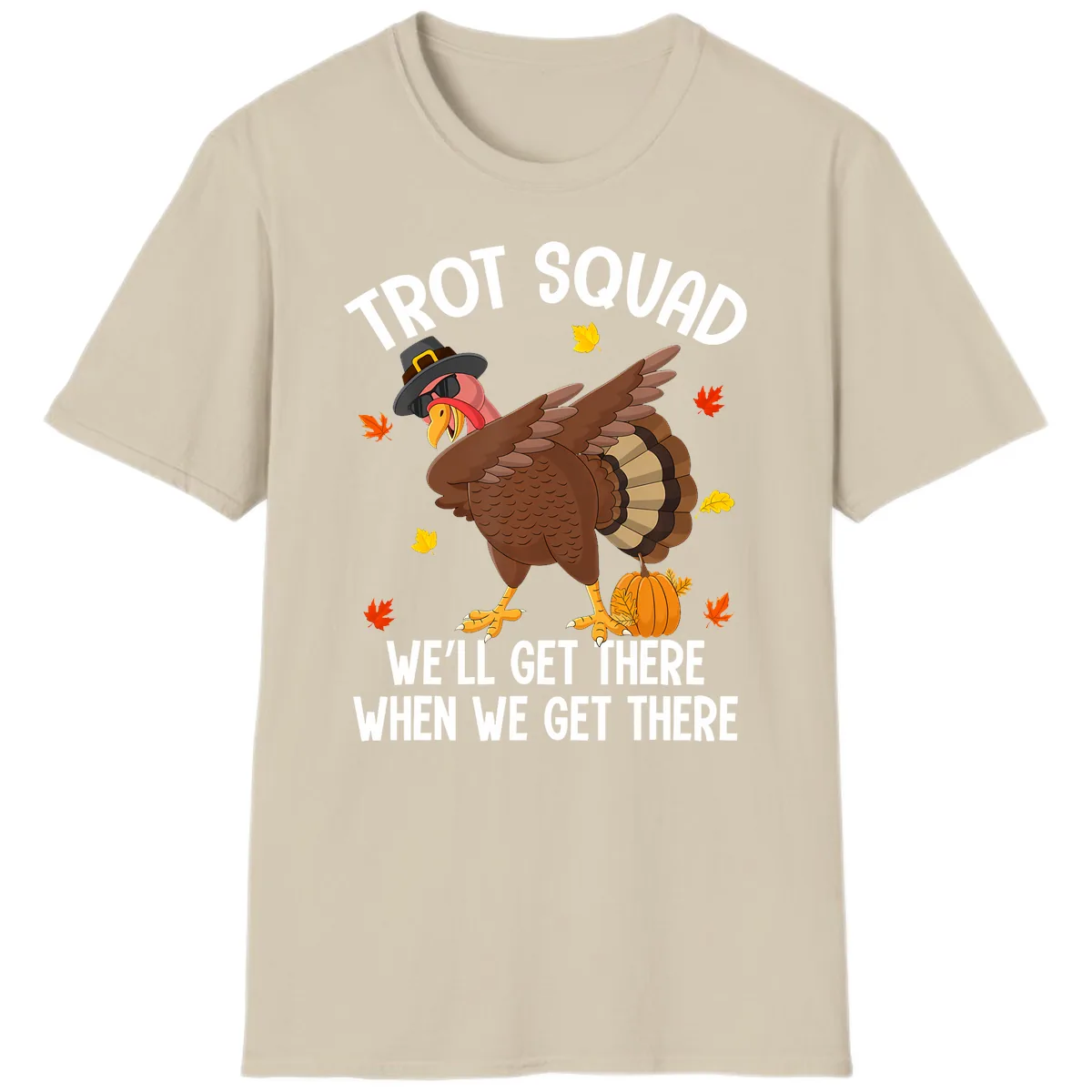 Turkey Trot Squad Thanksgiving Run T-Shirt in Sand