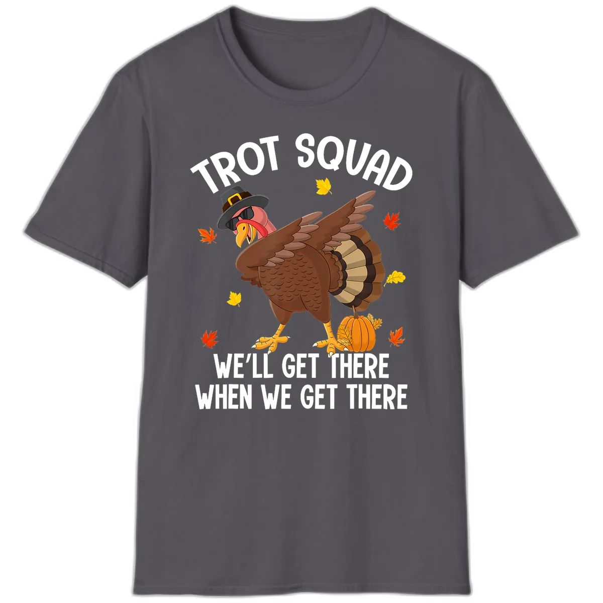 Turkey Trot Squad Thanksgiving Run T-Shirt in Charcoal