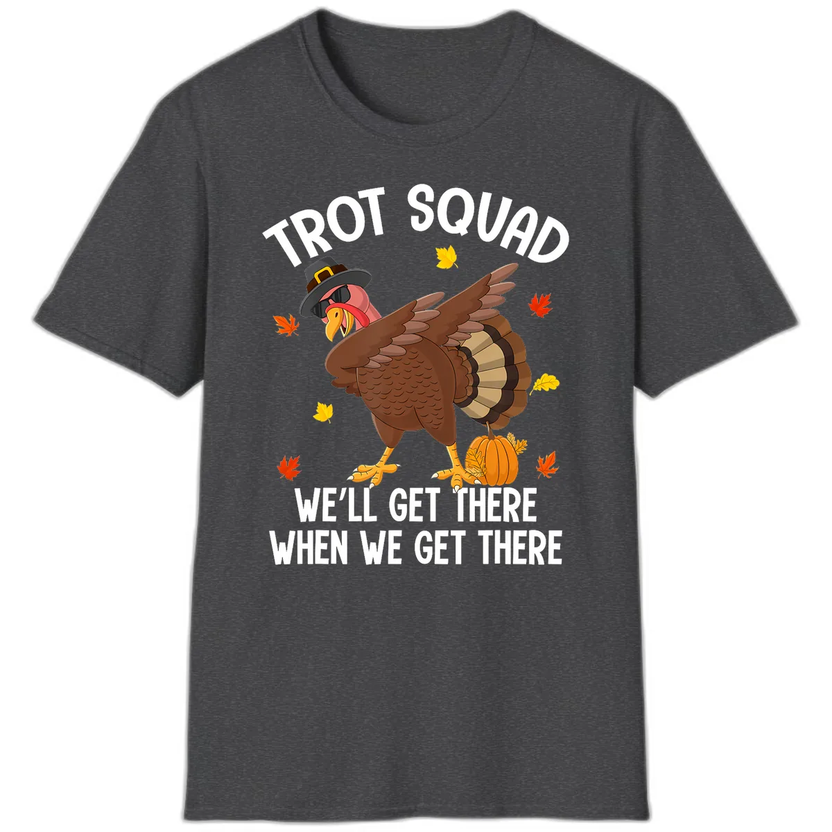 Turkey Trot Squad Thanksgiving Run T-Shirt in Dark Heather