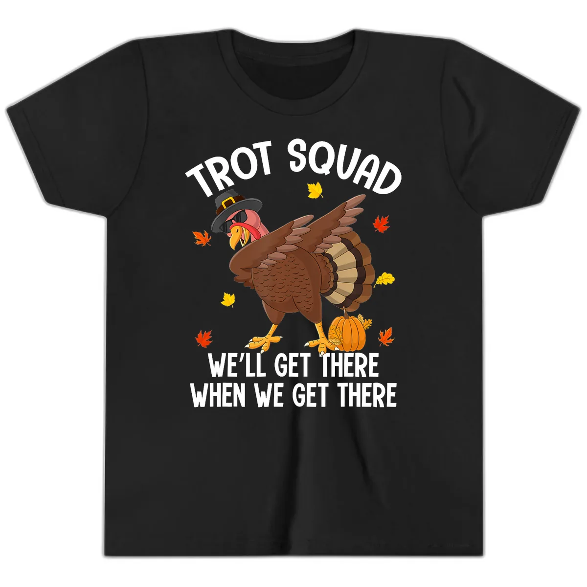 Turkey Trot Squad Thanksgiving Run Youth T-Shirt in Black